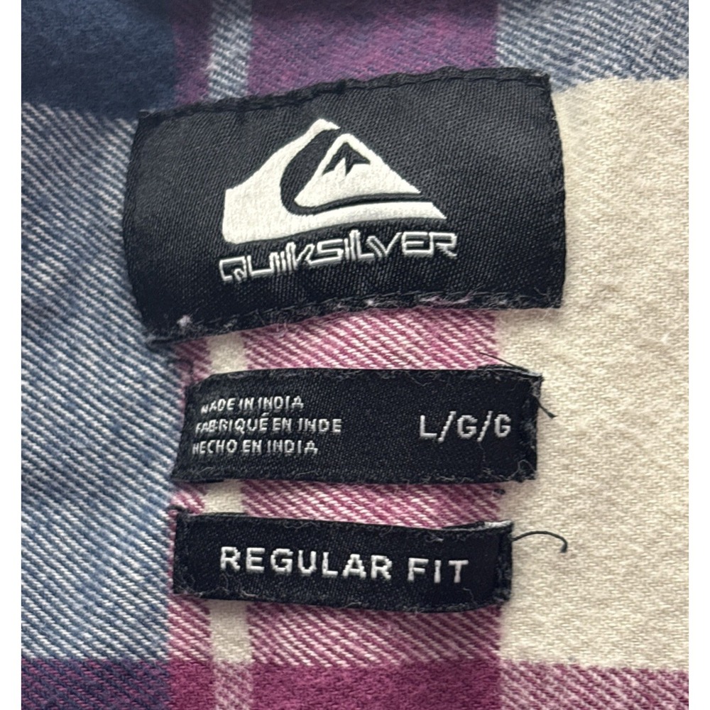 Quiksilver Mens Large Plaid Flannel Shirt Burgundy Navy Cream Long Sleeve - Picture 4 of 5